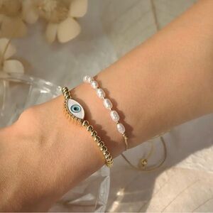 Enamel Evil Eye Beaded Adjustable Bracelet New